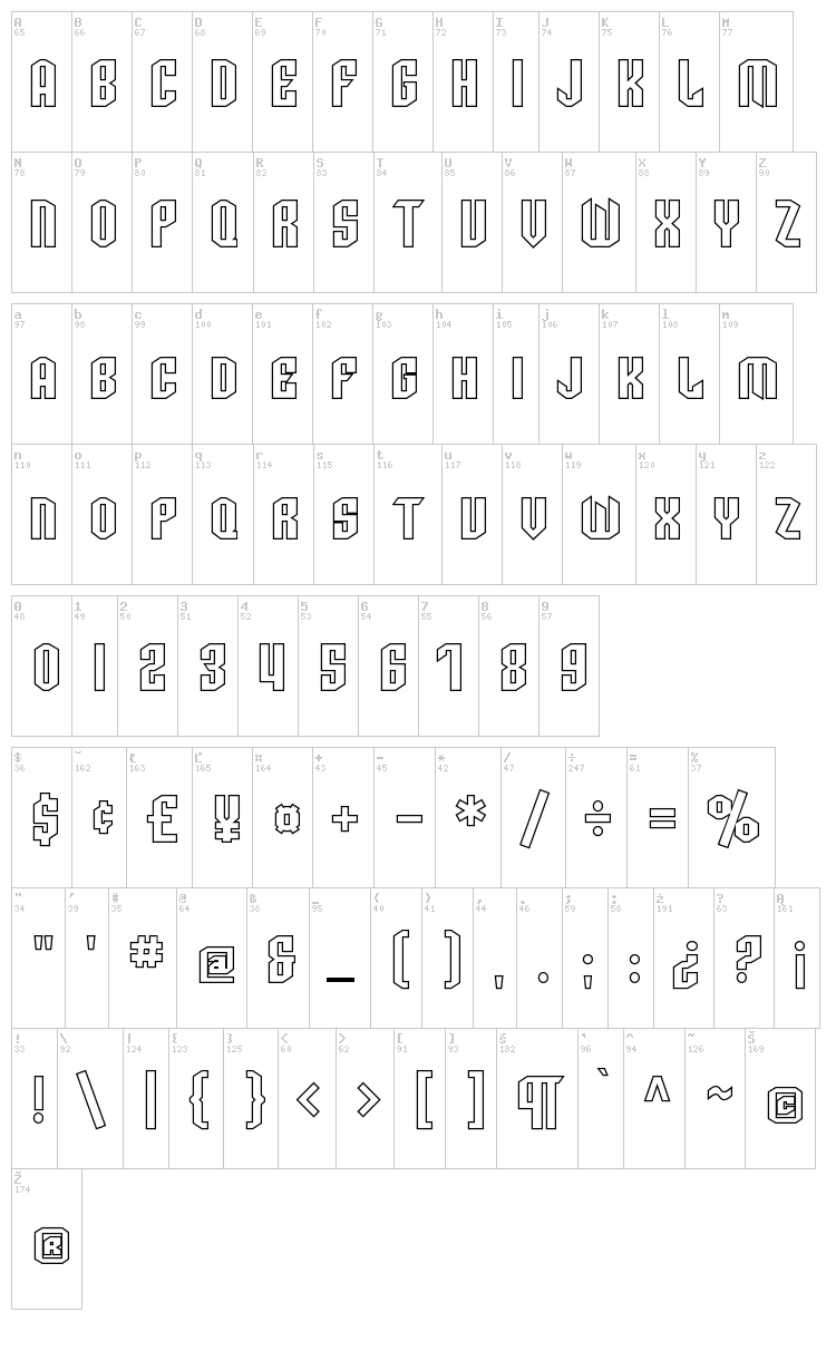 SF Archery Black font map